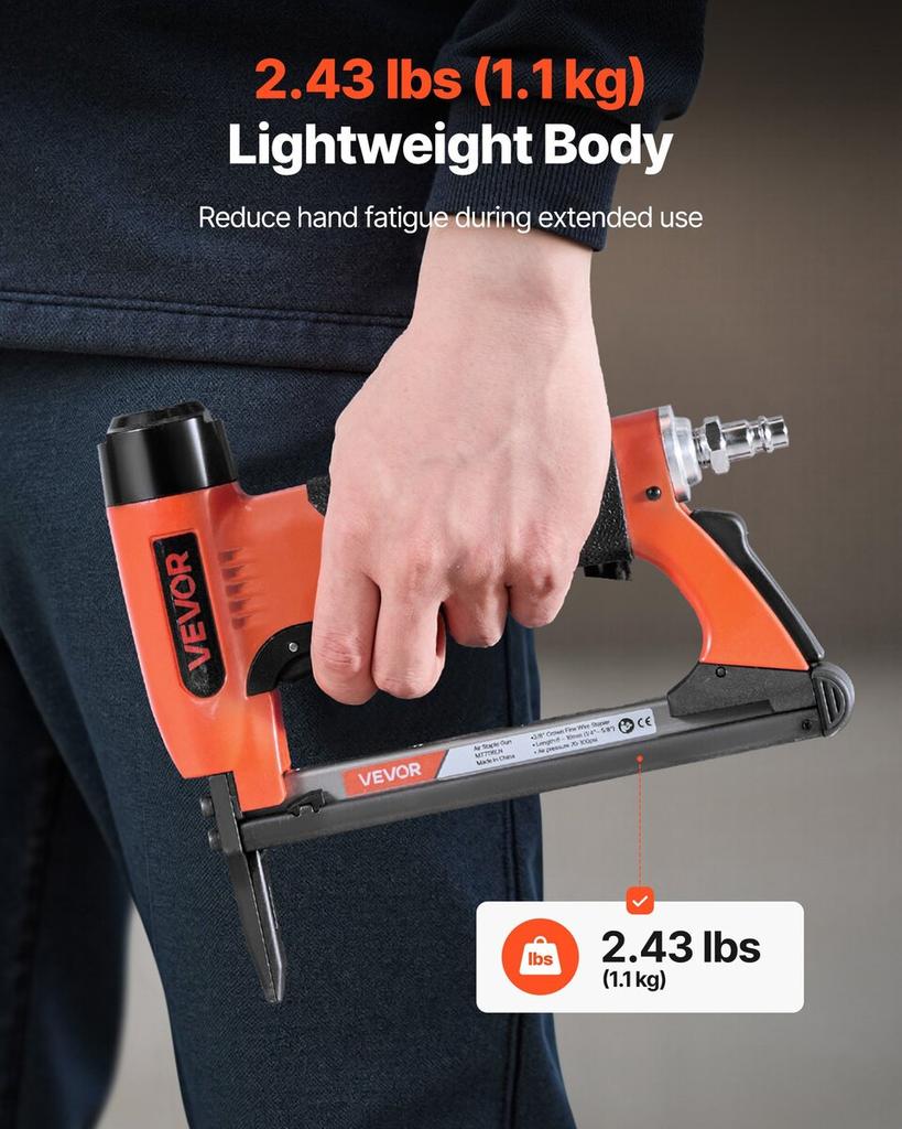 Pneumatic Staple Gun, 22 Gauge Long-Nose Upholstery Stapler for 71 Series Fine Wire Staples 9.5mm Crown 6mm-16mm Length, Max 180PCS Loading Air Staple