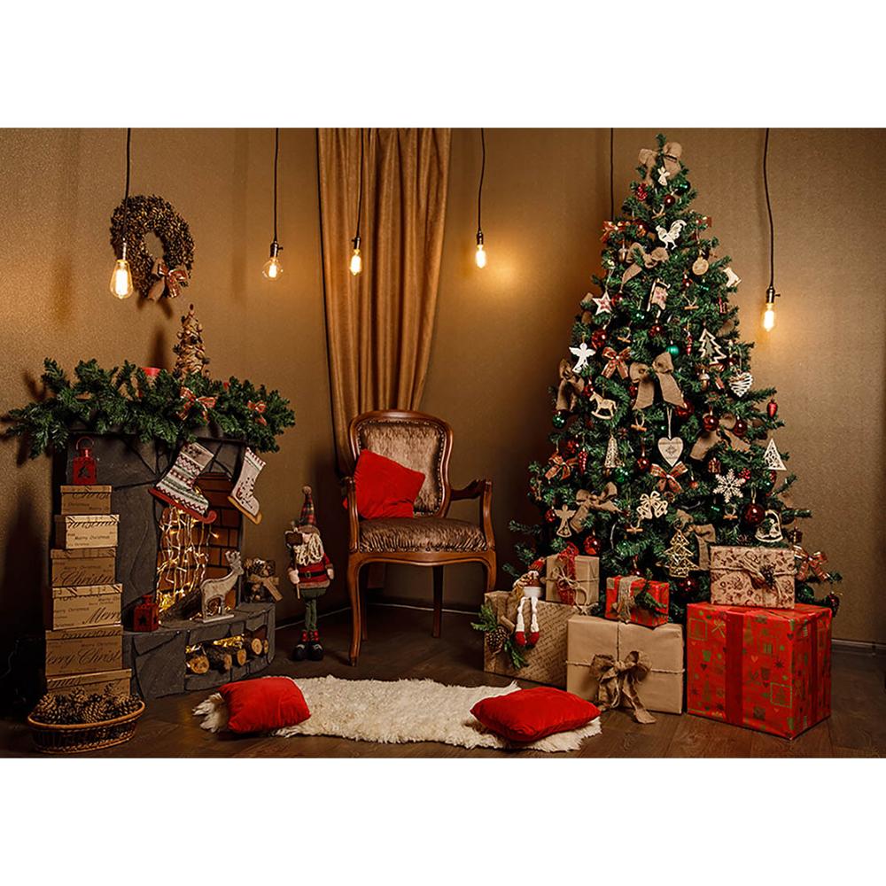 Christmas Tree Gifts Light Photography Background Customized Backdrops for Children Baby Family Party Photoshoot Photo Studio
