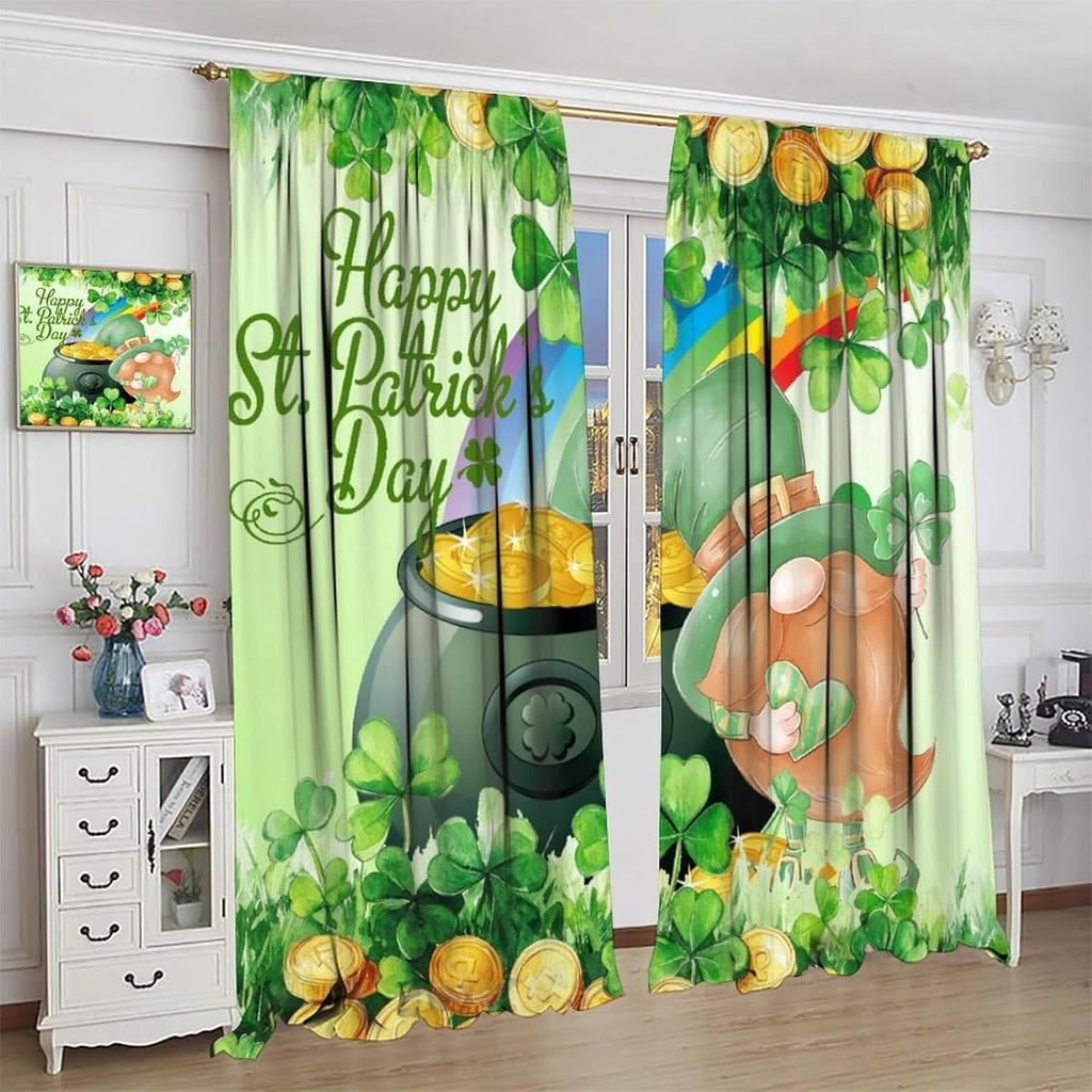 St Patrick's Day Decor Curtain St Patrick Leprechaun Gnome Green Hat St. Patrick's Day Shaamrock for Home Kitchen Livingroom