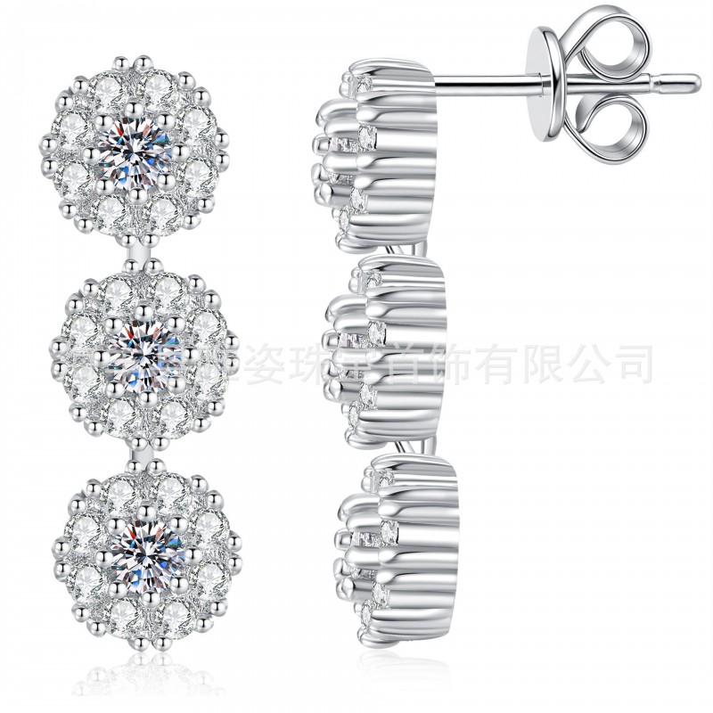 Sterling Triple Circle Dangle Earrings With Moissanite Stones Tassel Elegant Long Drop Women 925 Sterling Silver