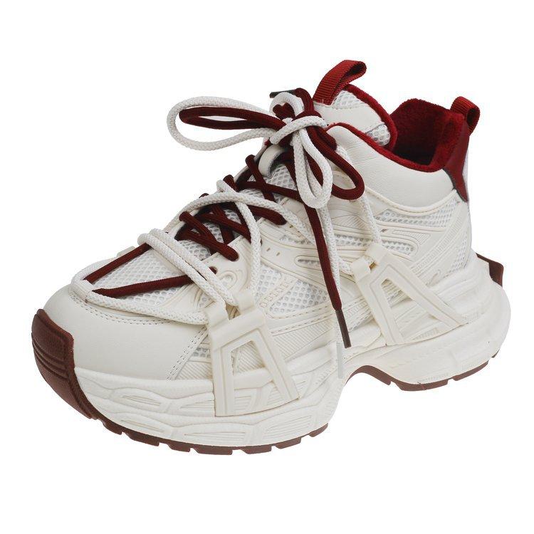 Angola red thick-soled velvet thickened high-top dad shoes for women's 2025 winter new heightening leather sneakers