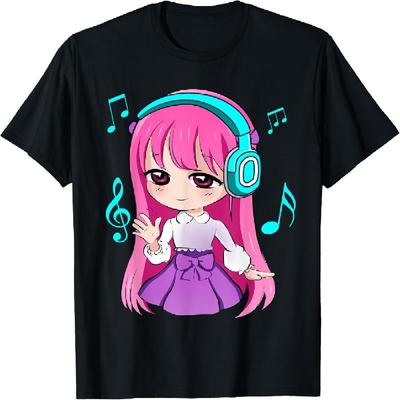 Anime and Music Girl for Teen Chibi Graphic Anime Girl T-Shirt