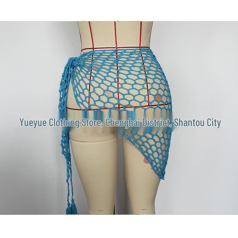 Hand-Crocheted Sequin Tie-Up Beach Cover-Up Dress