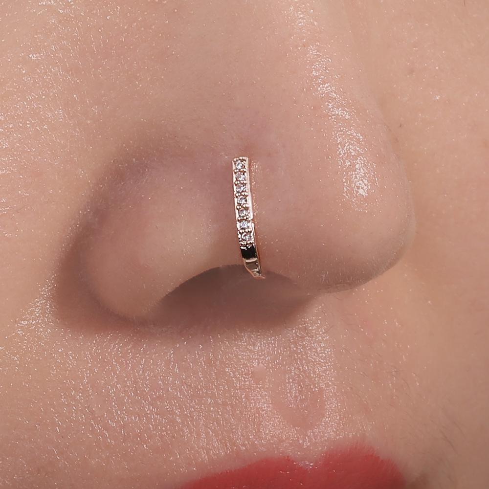 European & American Snake-shaped Copper Nose Ring with Inlaid Diamonds and Butterfly Design