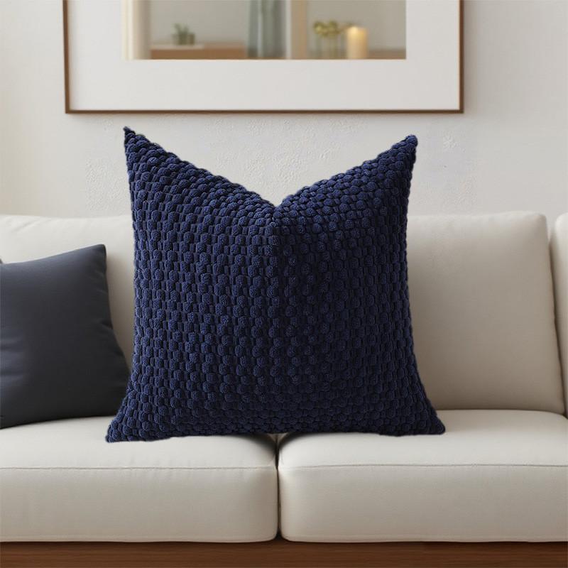 

Bubble Solid Color Granule Corduroy Pillowcase Seat Cushion Cover Protective Navy Blue