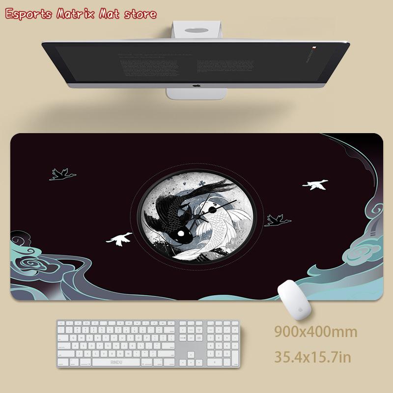 Yin Yang Koi Fish Mouse Pad - Large Extended Gaming Desk Mat with Japanese Art Design