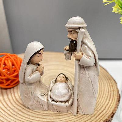 Holy Family Three Family Religious Collection Gift Imitation Carving Holy Family Resin Crafts Mini Nativity Scene Figurine