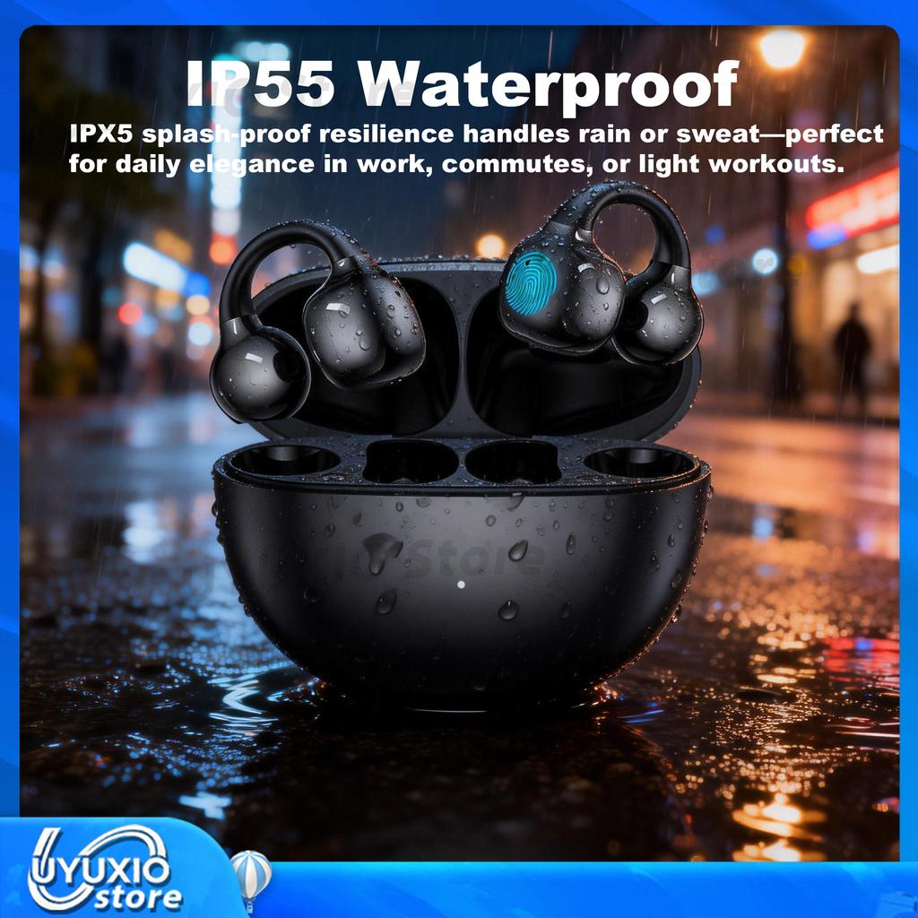 UYUXIO Wireless Headphone with BT 5.4 Clip on Open Ear Earbuds 72H Play Time Long-Battery Life Over Ear Buds for Sport