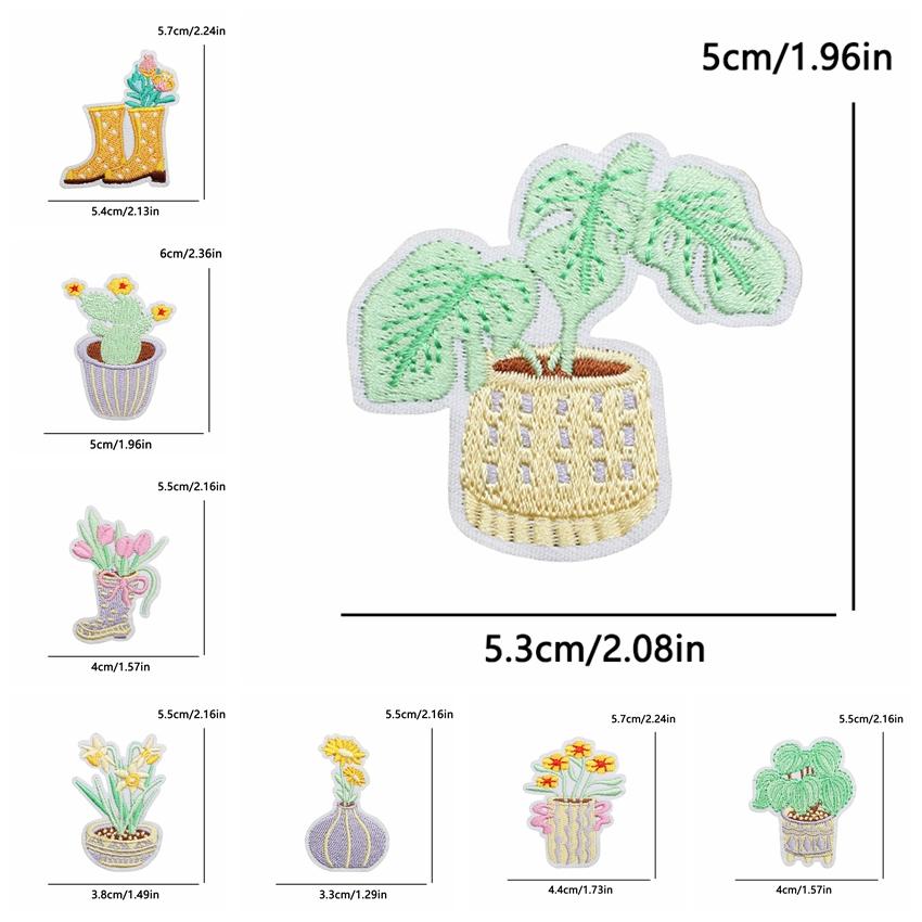 10pcs Lots Colorful Cartoon Embroidery Patches Rain Boot Pot Plant Iron On Patches For Clothing Morning Glory Patch On Clothes