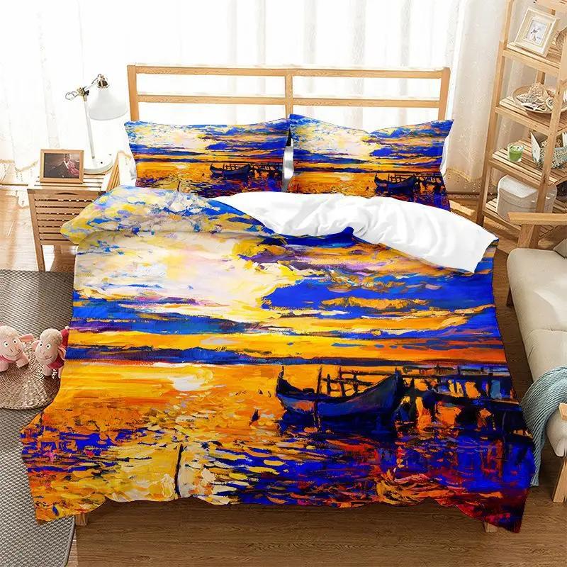 

Oil Painting Country Duvet Cover King Queen Size Retro Rustic Farmhouse Tree Bedding Set Pastoral Scenery Polyester Quilt Cover 70x133cm 2pcs