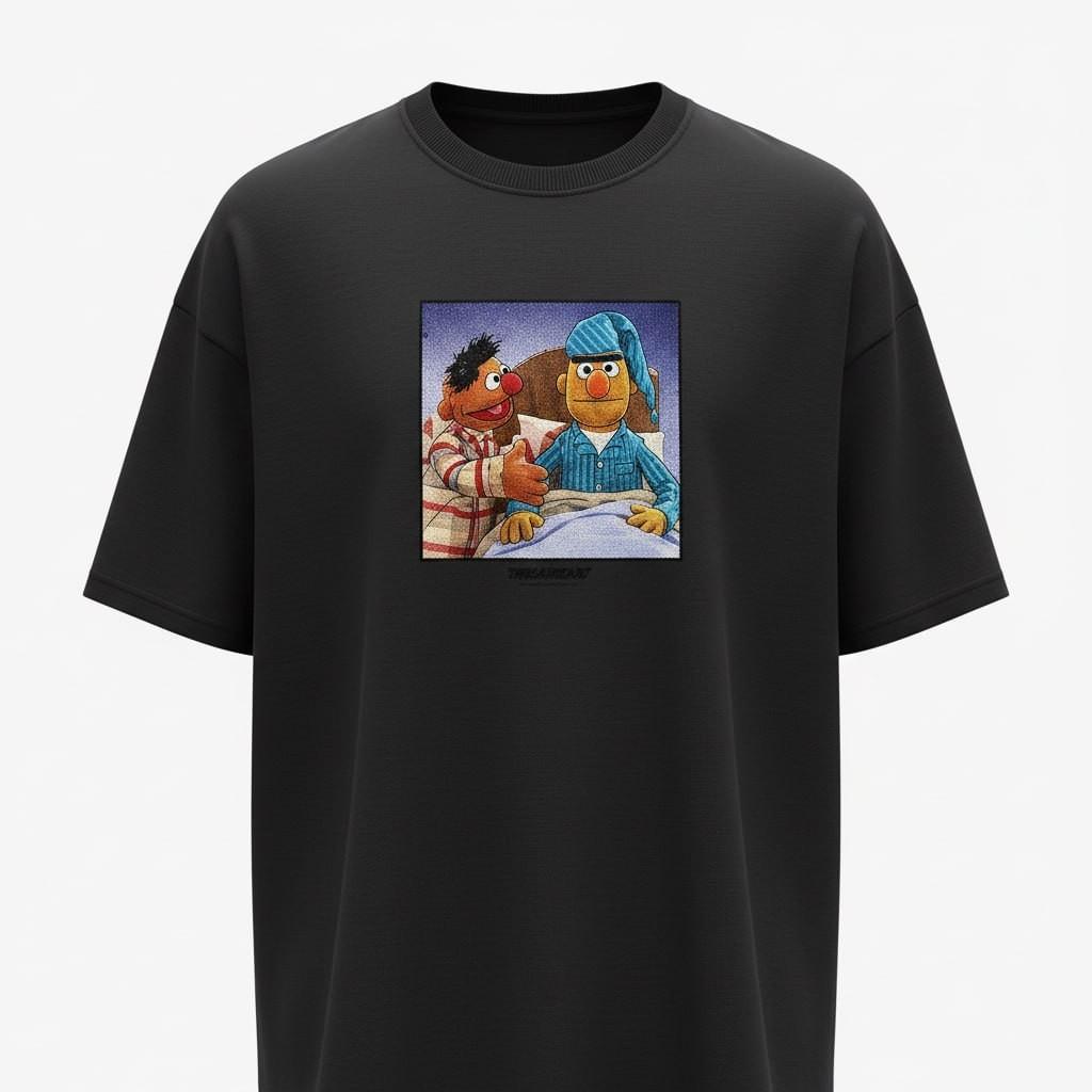 Bert and Ernie Vintage 90s Graphic T-Shirt Retro Funny Meme Black Tee Shirt M