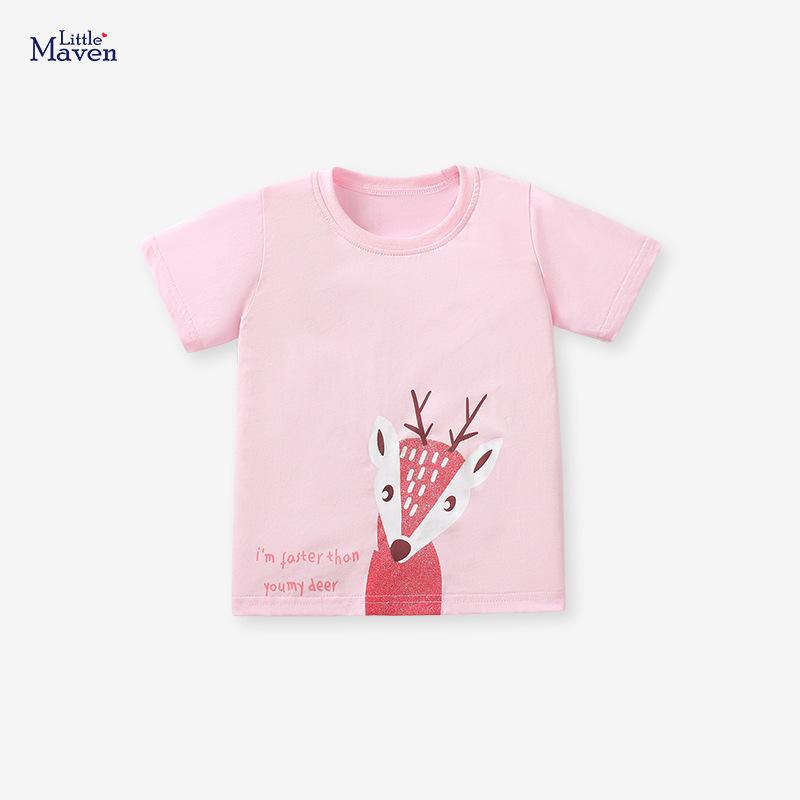 

Soft and Breathable Children s Fashion Top, Summer Short Sleeve T-Shirt for Girls Aged 2-10, European and American Cartoon Print 160