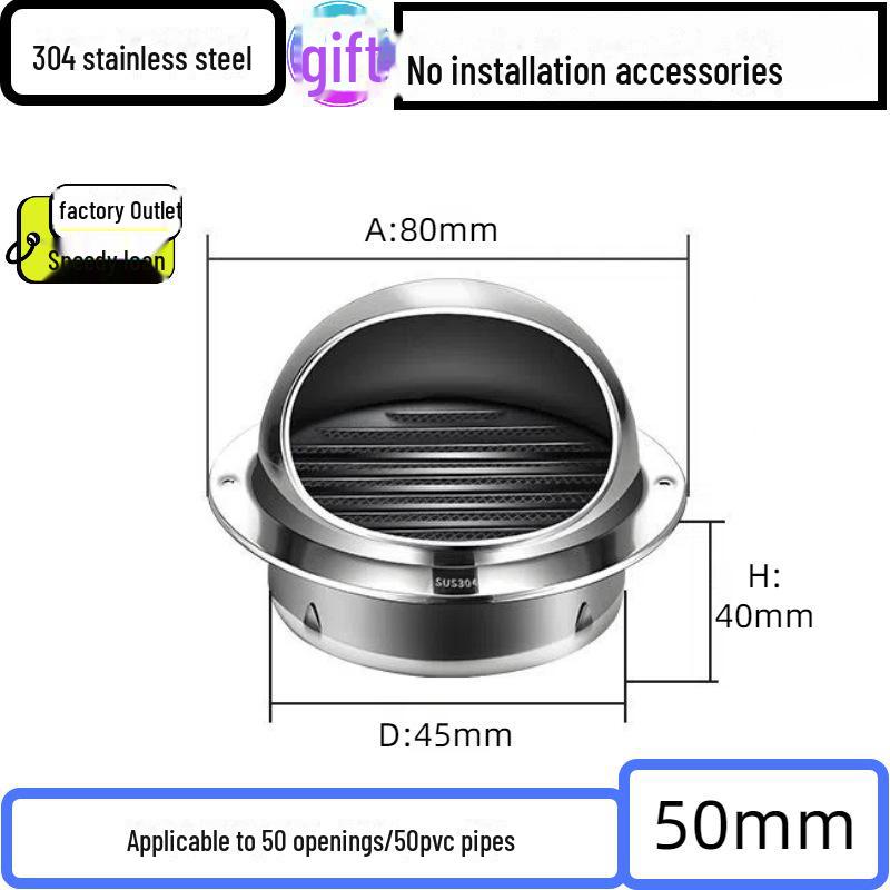 304 Stainless Steel Ventilation Cap: Rain-Proof Exhaust Cover for Exterior Wall and Range Hood, PVC Compatible
