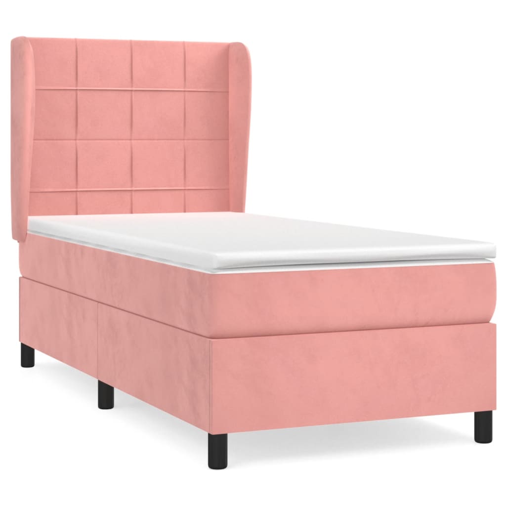 Box Spring Bed with Mattress Pink 90 x 190 cm Velvet