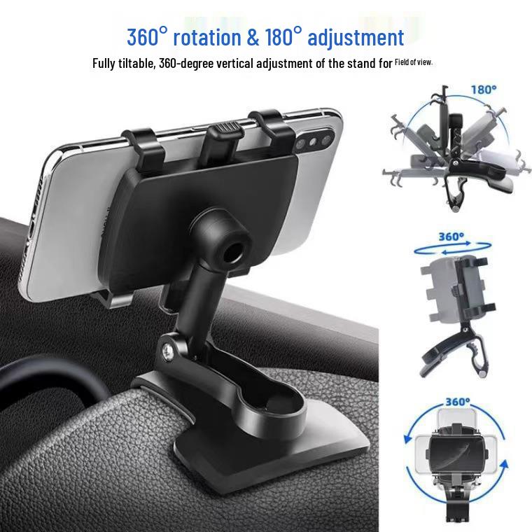 Multi-Function Rotating Car Phone Holder for Dashboard or Rearview Mirror