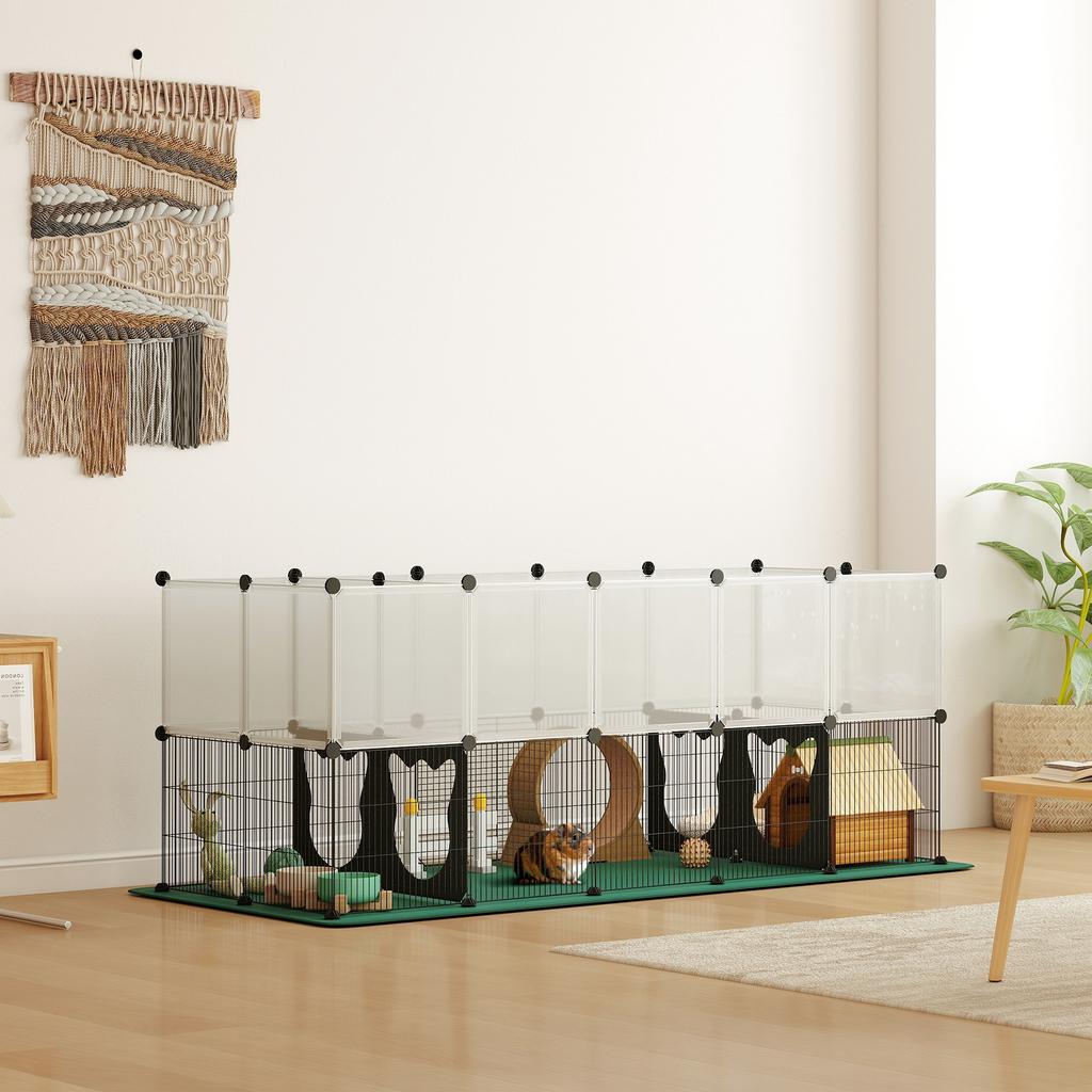 Pet Playpen with Waterproof Mat, DIY Small Animal Enclosure 34 Panels, Indoor/Outdoor Metal Pet Fence for Guinea Pigs