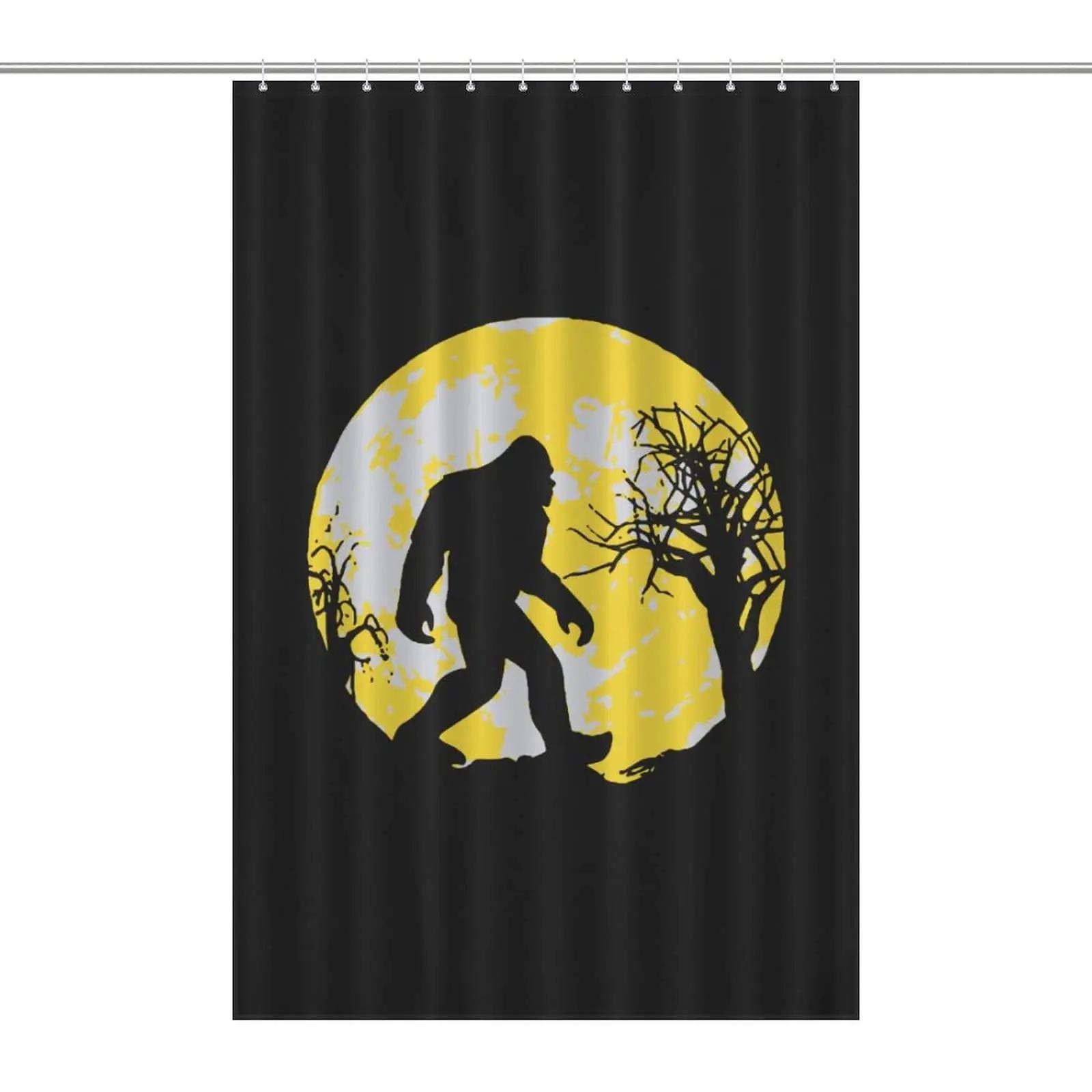 

Funny Bigfoot Sasquatch Shower Curtain, Full Moon Starry Sky Bathroom Curtains Set Waterproof Polyester Bathtub Bathroom Decor W60H190(CM)-1 Pcs