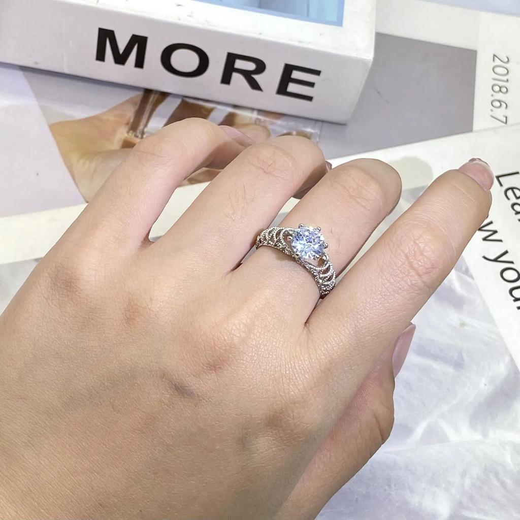Fashion Silver Color Hollow Out Ring Rings for Women  Stamp Wholesale Personality Big Zircon Woman Girl Party Wedding Gift