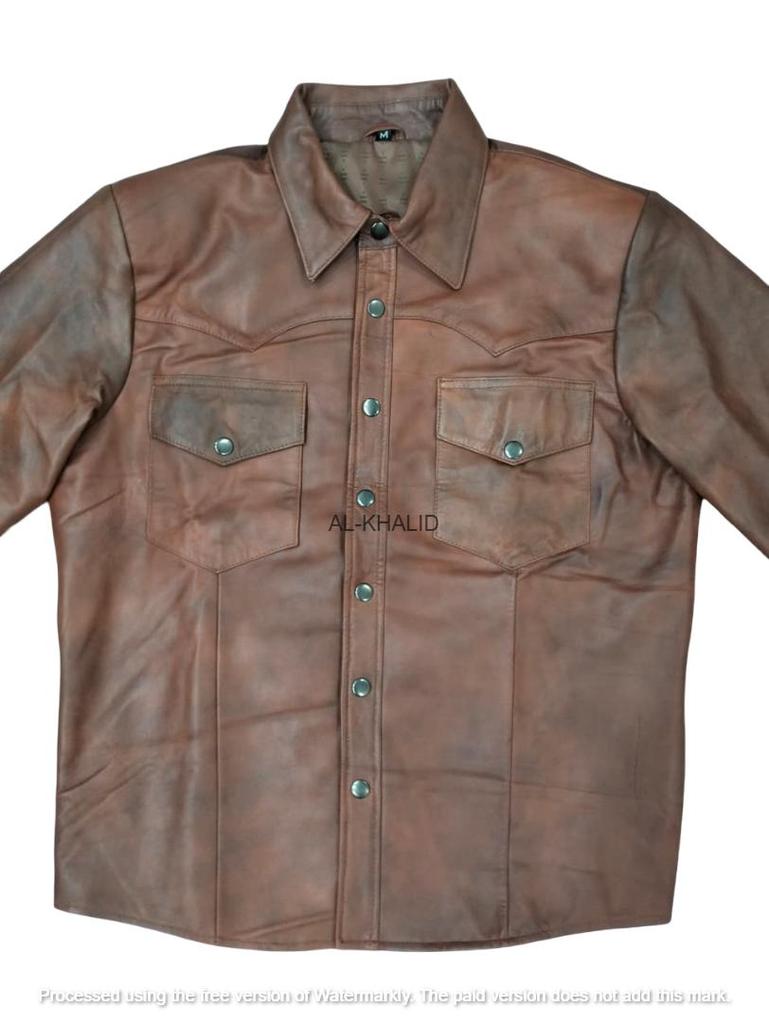 Party Stylish Real Handmade Ανδρικό Πουκάμισο Καφέ Επίσημο Casual 100% Lambskin Leather