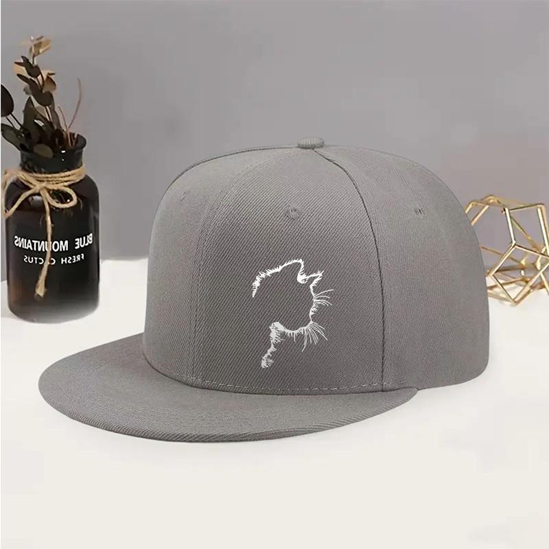 Simple Cat Print Design Flat Brim Hat Unisex Fashionable Outdoor Breathable Duck Bill Sports Hat
