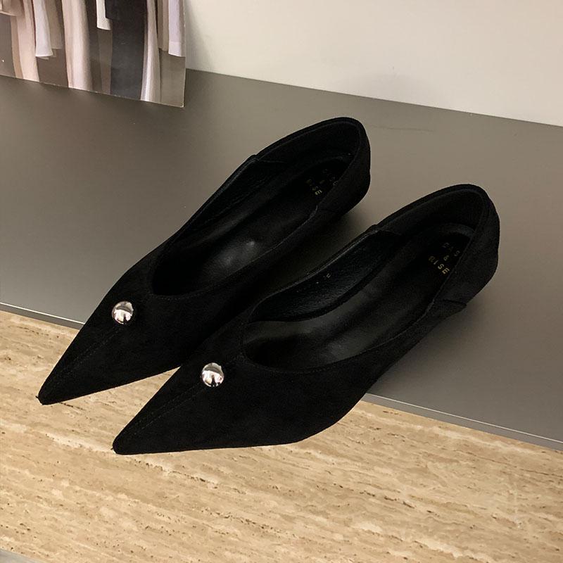 

Fashion Metal Fashion Flock Women Pumps Slides Shoes Pointed Toe Female Low Heel Footwear Shallow Elegant Ladies Heeled Shoes 35 чёрный