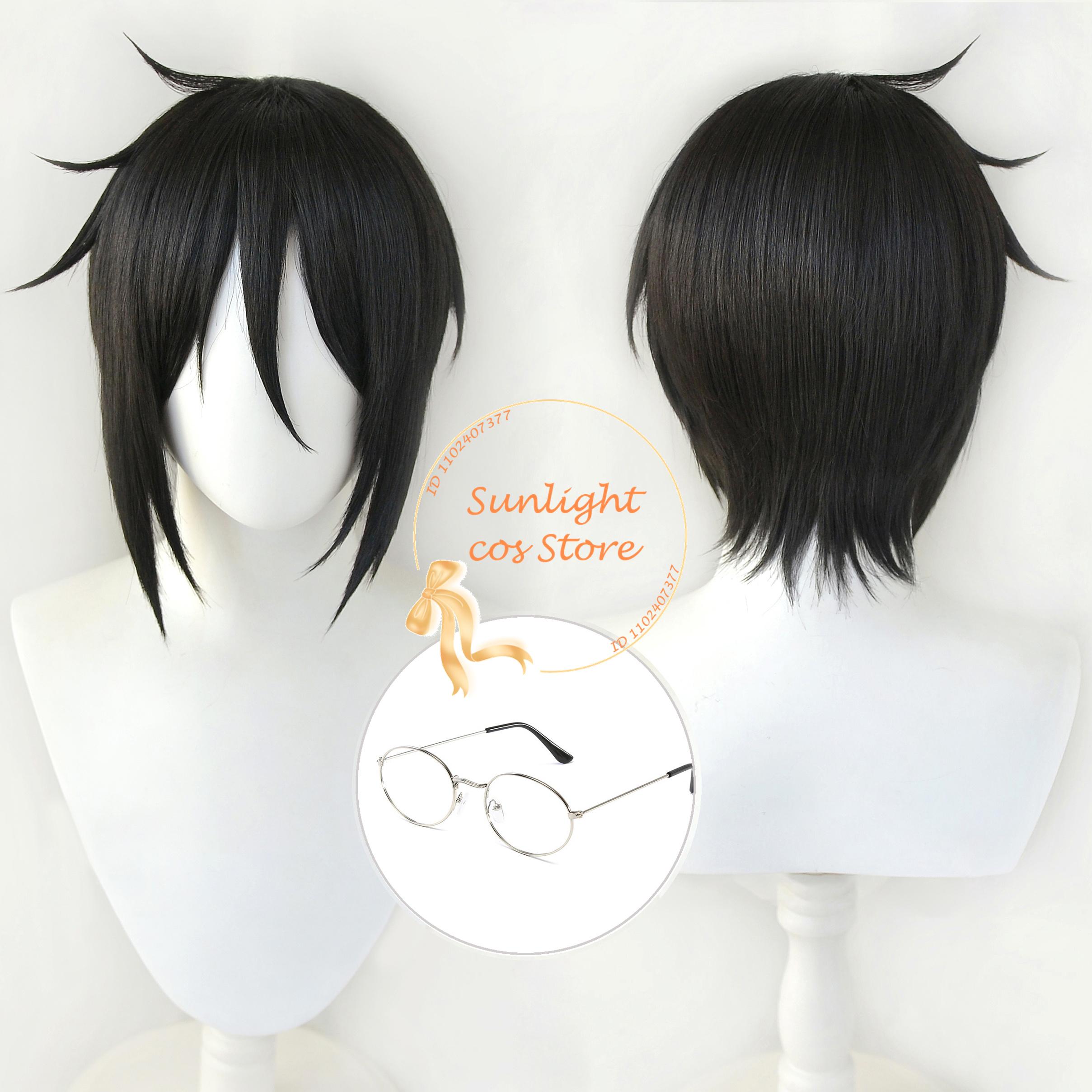Anime Sebastian Michaelis Cosplay Pruik 32cm Korte Zwarte Pruiken Hittebestendig Synthetisch Haar Halloween Feest Pruik + Pruikenkap One Size