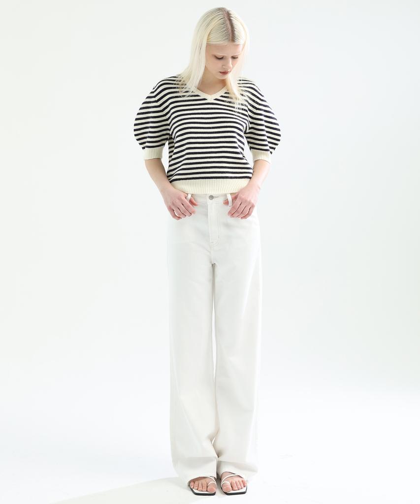 STAY WITH ME Striped Volume Sleeve Knit