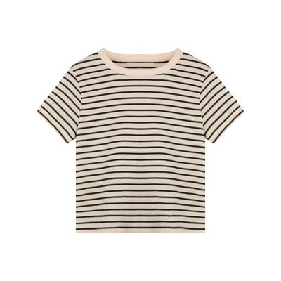 T-shirt a maniche corte a righe retrò per design da donna, girocollo, maglietta base, estiva, larga, casual, top da studente