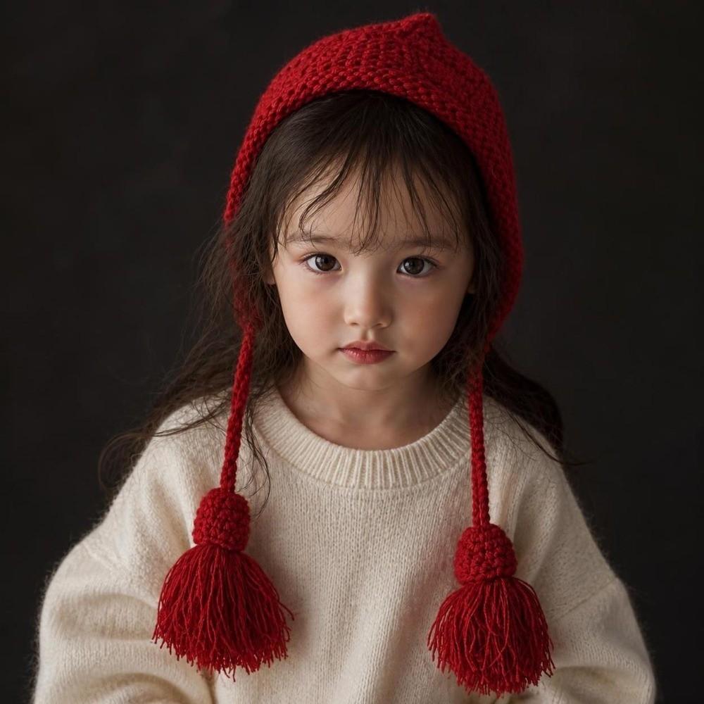 Windproof Kids Knit Cap Tassel Knitted Beanie Hat Stylish Pullover Winter Hat  Winter