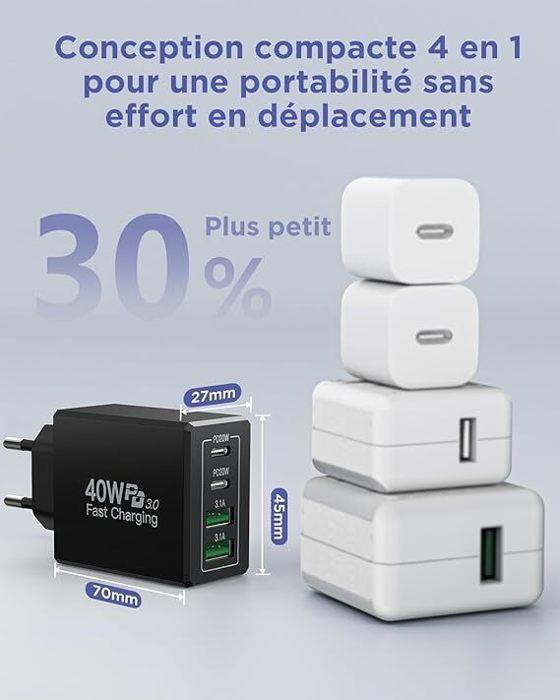 Chargeur USB C - SAMI - 40W - 4 Ports - Charge Rapide - Compatible iPhone 15