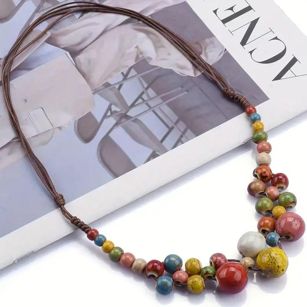 Handmade Boho Vintage Jewelry Multilayer Long Bead Chain Necklace Sweater Chain Necklace  for Women