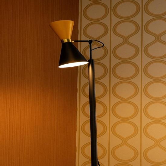 Mid Century Italian Stilnovo Adjustable Floor Lamp, Black Amber Brass, 210.82 cm Dual Tone