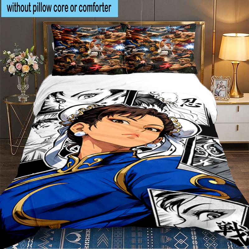 3PCS Game Fighter In Action Bedding set,Ideal for1pc Duvet Cover And 2pcs Pillowcases Perfect for Christmas gift,Ideal for Bedroom, Dormitory