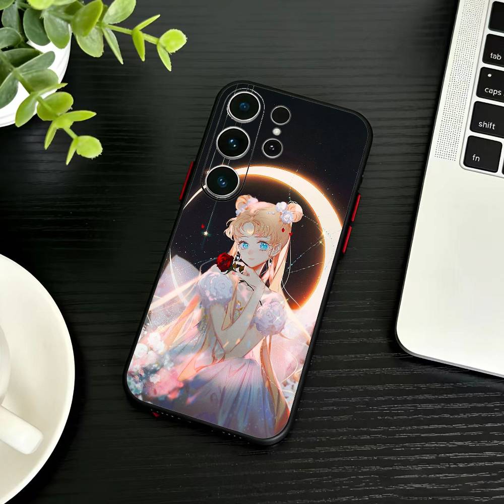 Cartoon S-Sailor M-Moon Phone Case For Samsung S26,S25,S24,S23,S22,S30,S21,Ultra,Plus,FE 5G Black Soft Cover