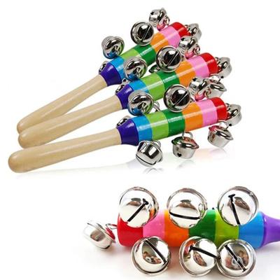 Bunte Regenbogen Handglocke Stock Holz Diskussion Musikalisches Spielzeug für Erwachsene KTV Party Kinderspiel Geschenk