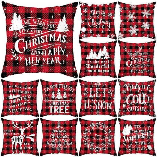 Talos Deer Tree Plaid Print Home Sofa Wurfkissenbezug Kissenbezug Weihnachtsdekoration