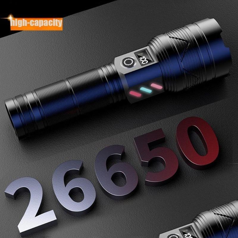 High Power Zoomable LED Flashlight, USB Rechargeable Torch with Power Indicator, Ultra Bright Long Range Lamp for Outdoor Camping