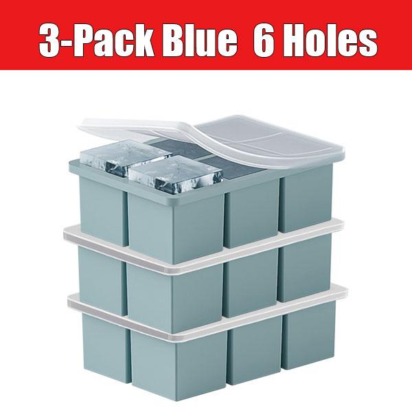 

3-Pack Large Silicone Ice Cube Tray with Lid Easy Release 2 Big Ice Cubes Cocktail & Whiskey Ice Mold Ice Trays for Freezer