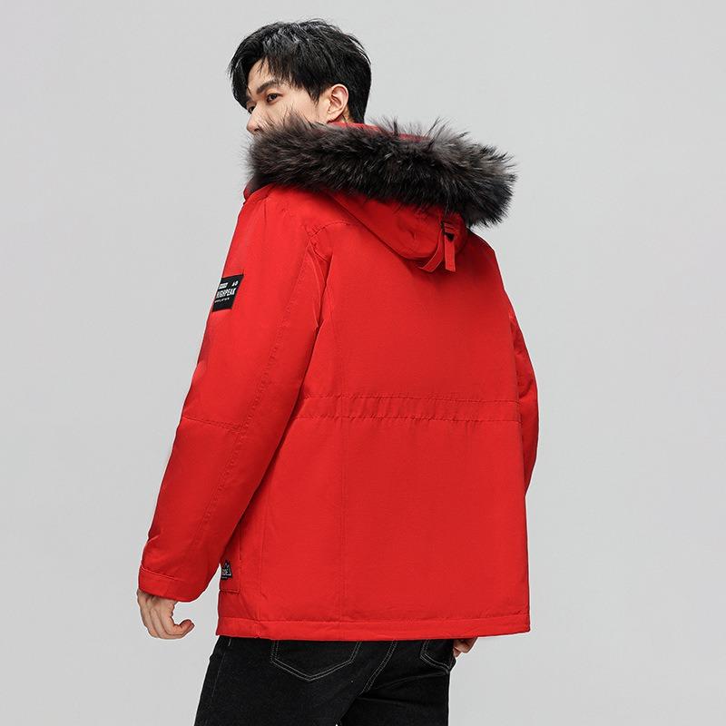 New winter down jacket men's short hooded jacket tooling trendy brand men's big fur collar warm and cold coat men