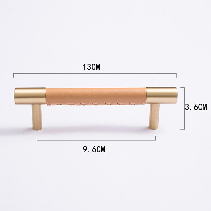 Nordic Style Simple PU Leather + Brass Door Drawer Double Hole Cabinet Handle Kitchen Cupboard Door Pulls Furniture Handle