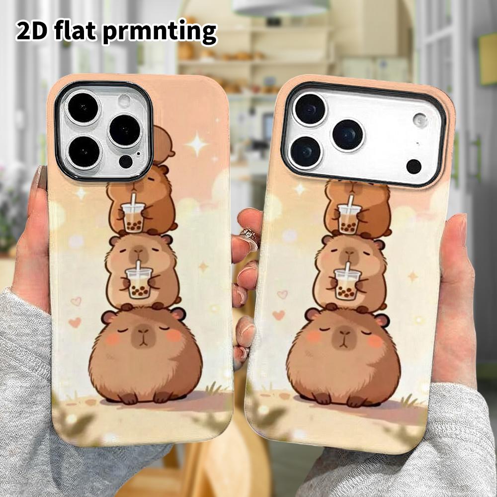 Phone Case: 2D flat design suitable for iPhone 18 17 16 15 14 13Pro film protection case, couple style, stacking capybara, Christmas and Halloween gif