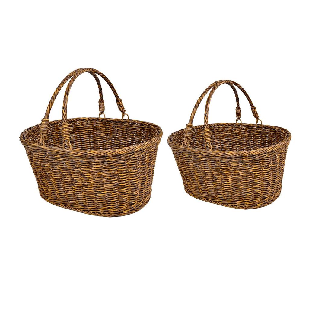 Cesto in vimini fatto a mano in stile country con manico, cestino organizer in vimini per picnic, stoccaggio e esposizione di fiori