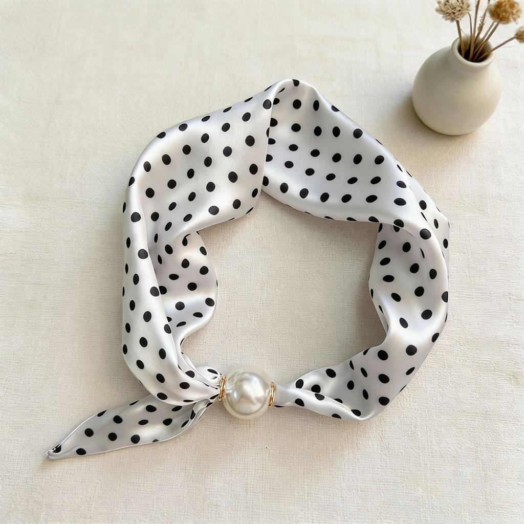Scarf Magnetic Silk Collarbone Pearl Neck Scarf Thin Lazy Pendant Chain Buckle Bandana Handkerchief Foulards Femme Accesories