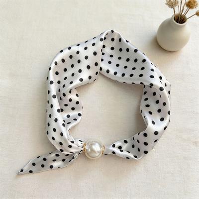 Fashion Pearl Magnetic Buckle Scarves Women Chic Dot Leopard Print Short Silky Scarf Elegant Choker Necklaces Gift For Ladies