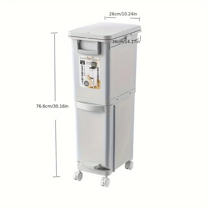 29L/32L Duży Kosz na Śmieci Dwuprzedziałowy Pedał Nożny Wytrzymały Plastikowy Pojemnik Separacja Suchych/Mokrych Bezpieczna Pokrywa Zarządzanie Odpadami Kuchennymi