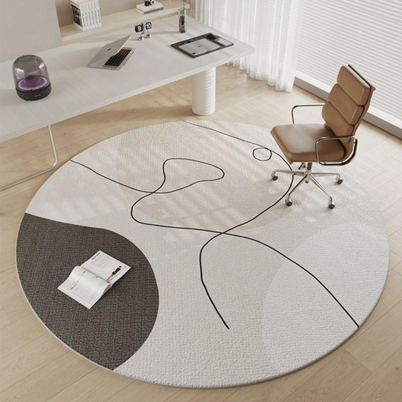 Minimalist Line Art Round Area Rug Geometric Dark Grey Patch Circular Washable Bedroom Anti Slip Floor Carpet