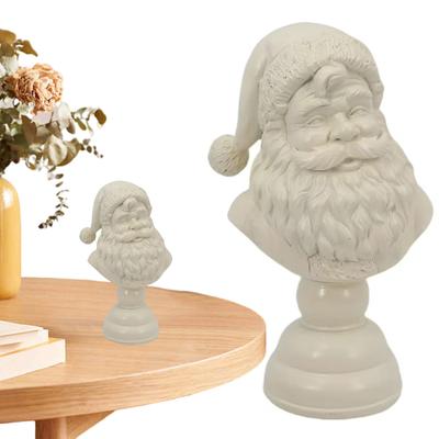 Santa Claus Head Statue Resin Figurine Christmas Figurines Santa Bust Christmas Tabletop Ornament for Indoor Home Decor