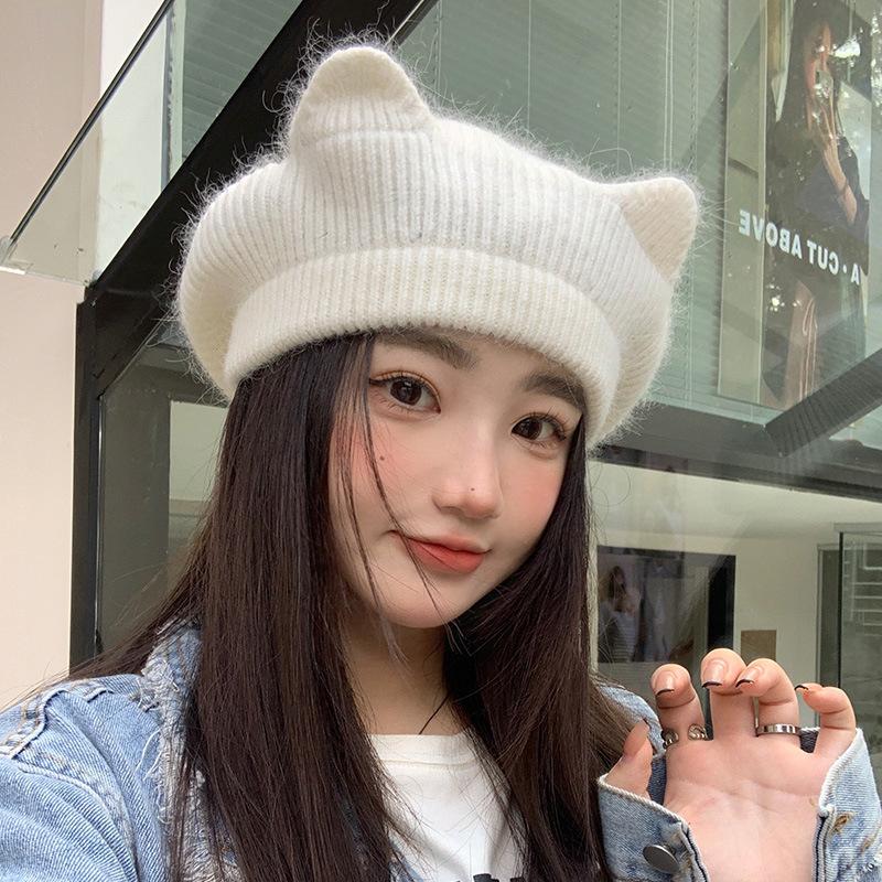 Women's New Knitted Dome Hat Wide Edge Face Showing Small Casual Sports Headband Korean Style Wool Bag Head Hat