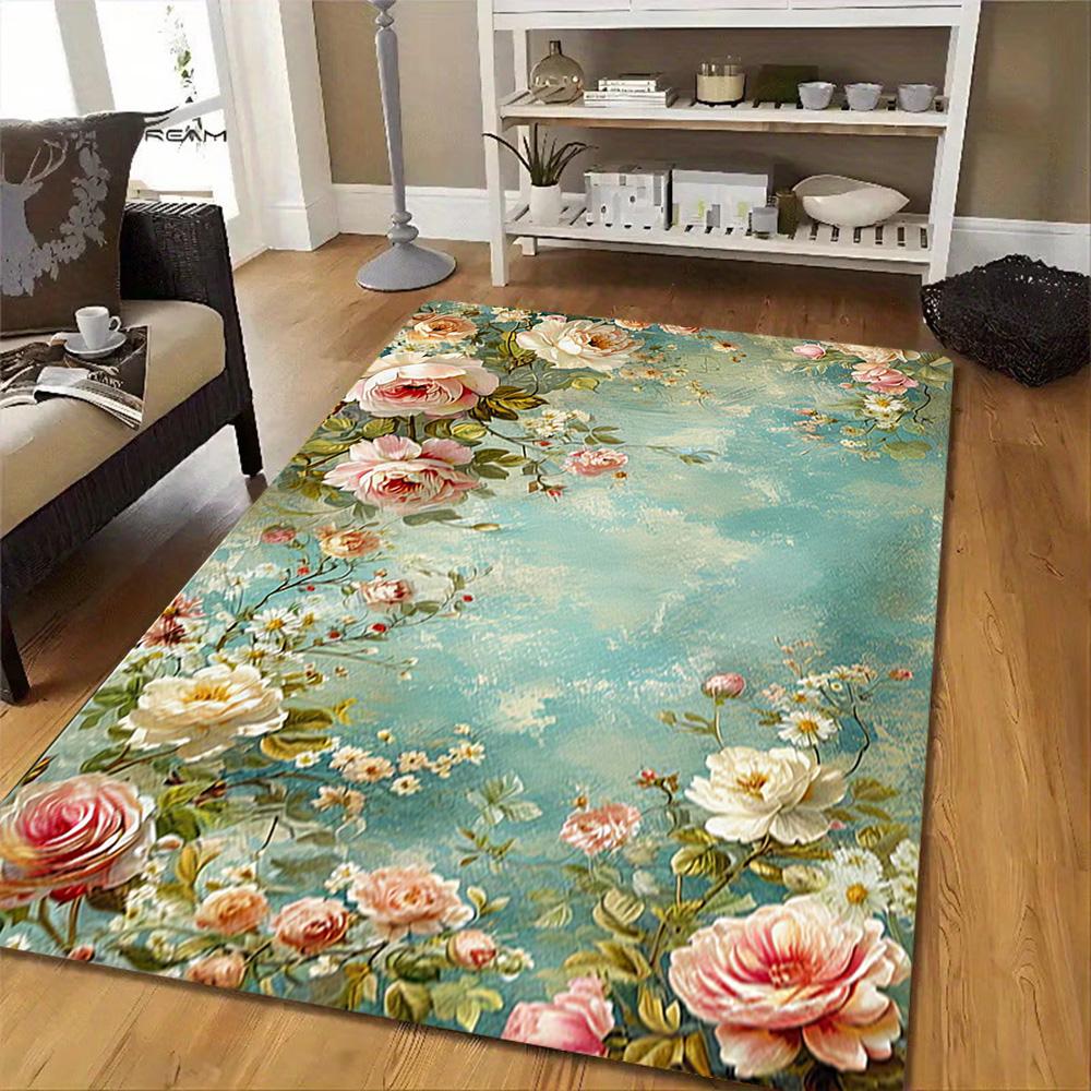 Vintage Floral Wall Mural Decoration,Carpet,Living Room,Bedroom, Non-slip,Square rug