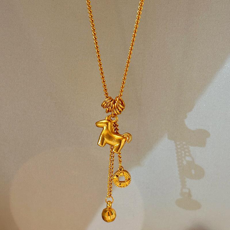 French simple zircon natal year pony pendant necklace accessories women's sweater chain necklace